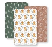 FIEMOL Drap Housse Cododo 50x83 cm, Lot de 3 Microfibre Ultra Douce et Lisse Élastique sur Tout Le Tour - pour Matelas de Lit Berceau de 50x80 cm à 55x90 cm, Lion Brun