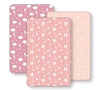 FIEMOL Drap Housse Cododo 50x83 cm, Lot de 3 Microfibre Ultra Douce et Lisse Élastique sur Tout Le Tour - pour Matelas de Lit Berceau de 50x80 cm à 55x90 cm, Étoiles Roses