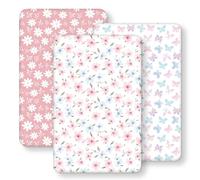 FIEMOL Drap Housse Cododo 50x83 cm, Lot de 3 Microfibre Ultra Douce et Lisse Élastique sur Tout Le Tour - pour Matelas de Lit Berceau de 50x80 cm à 55x90 cm, Fleur Papillon Rose