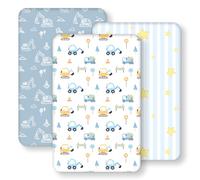 FIEMOL Drap Housse Cododo 50x83 cm, Lot de 3 Microfibre Ultra Douce et Lisse Élastique sur Tout Le Tour - pour Matelas de Lit Berceau de 50x80 cm à 55x90 cm, Le Camion Bleu