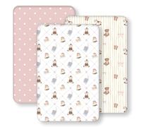 FIEMOL Drap Housse Cododo 50x83 cm, Lot de 3 Microfibre Ultra Douce et Lisse Élastique sur Tout Le Tour - pour Matelas de Lit Berceau de 50x80 cm à 55x90 cm, l'ours Rose