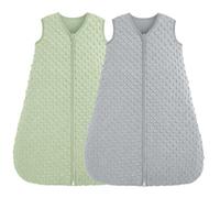 FIEMOL Gigoteuse 0-6 Mois 1.5 TOG Turbulette Naissance avec Pois en Peluche, Sac de Couchage Bebe Fille Garcon Douce en Coton à Double Sens Couverture Portable pour bébé, Vert et Gris