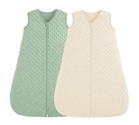 FIEMOL Gigoteuse 0-6 Mois 1.5 TOG Turbulette Naissance avec pois en Peluche, Sac de Couchage bebe Fille Garcon douce en Coton à Double sens Couverture Portable pour bébé, Beige et Vert
