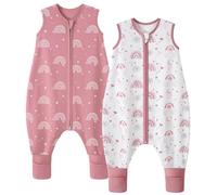 FIEMOL Gigoteuse avec Pied 18-36 Mois Enfant Turbulette avec Pied Legere 0,5 Tog 100% Coton Gigoteuse d'Été Bébé Fille Gigoteuses avec Jambes Arc-en-ciel Rose