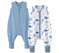 FIEMOL Gigoteuse avec Pied 6-18 Mois Enfant Turbulette avec Pied Legere 0,5 Tog 100% Coton Gigoteuse d'Été Bébé Fille Garcon Gigoteuses avec Jambes Baleine Bleue