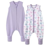 FIEMOL Gigoteuse avec Pied 6-18 Mois Enfant Turbulette avec Pied Legere 0,5 Tog 100% Coton Gigoteuse d'Été Bébé Fille Gigoteuses avec Jambes Papillon Violet