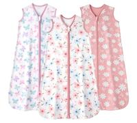 FIEMOL Gigoteuse été 0-6 Mois 0.5 Tog, Turbulette Coton pour Nouveau-né et Nourrisson, Pack de 3 Sac de Couchage bébé Léger avec Double Fermeture éclair 58-66 cm Papillon Rose