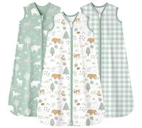 FIEMOL Gigoteuse été 12-18 Mois 0.5 Tog, Turbulette Coton pour Nouveau-né et Nourrisson, Pack de 3 Sac de Couchage bébé Léger avec Double Fermeture éclair 76-89 cm Ours Vert