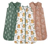 FIEMOL Gigoteuse été 6-12 Mois 0.5 Tog, Turbulette Coton pour Nouveau-né et Nourrisson, Pack de 3 Couvertures Portables pour bébé, Sac de Couchage Léger avec Double Fermeture éclair 66-76 cm Lion Brun