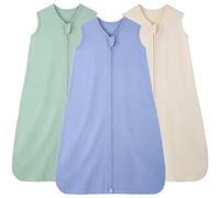 FIEMOL Gigoteuse été 6-12 Mois 0.5 Tog, Turbulette Coton pour Nouveau-né et Nourrisson, Pack de 3 Sac de Couchage bébé Léger avec Double Fermeture éclair 66-76 cm Abricot