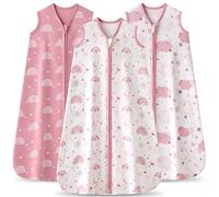 FIEMOL Gigoteuse été 6-12 Mois 0.5 Tog, Turbulette Coton pour Nouveau-né et Nourrisson, Pack de 3 Sac de Couchage bébé Léger avec Double Fermeture éclair 66-76 cm Arc-en-ciel Rose