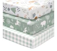 FIEMOL Graco Lot de 3 draps-housses portables en microfibre douce pour matelas de jeu de 96,5 x 66 cm, motif ours vert forêt