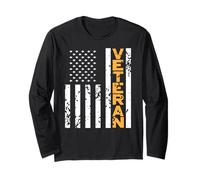 Fier Ancien Combattant Drapeau Noir et Blanc Patriote Manche Longue