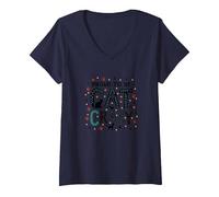 Fier d'être Fou de Chat : Art typographique félin Amoureux T-Shirt avec Col en V, Femme, Bleu Marine, L