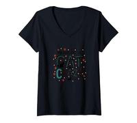 Fier d'être Fou de Chat : Art typographique félin Amoureux T-Shirt avec Col en V, Femme, Noir, L