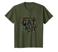 Fier d'être Fou de Chat : Art typographique félin Amoureux T-Shirt, Enfant, Olive, 6 Ans