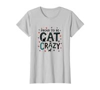 Fier d'être Fou de Chat : Art typographique félin Amoureux T-Shirt, Femme, Argent, M