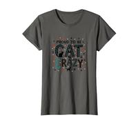 Fier d'être Fou de Chat : Art typographique félin Amoureux T-Shirt, Femme, Asphalte, L
