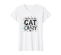 Fier d'être Fou de Chat : Art typographique félin Amoureux T-Shirt, Femme, Blanc, XS