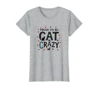 Fier d'être Fou de Chat : Art typographique félin Amoureux T-Shirt, Femme, Gris Chiné, L