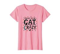 Fier d'être Fou de Chat : Art typographique félin Amoureux T-Shirt, Femme, Rose, L