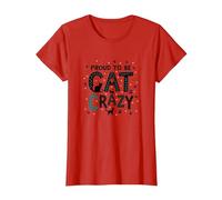 Fier d'être Fou de Chat : Art typographique félin Amoureux T-Shirt, Femme, Rouge, L