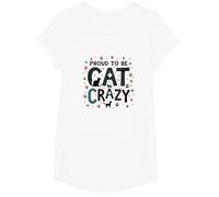 Fier d'être Fou de Chat : Art typographique félin Amoureux T-Shirt, Fille, Blanc, XS