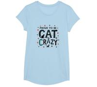 Fier d'être Fou de Chat : Art typographique félin Amoureux T-Shirt, Fille, Bleu Céleste, XS