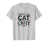 Fier d'être Fou de Chat : Art typographique félin Amoureux T-Shirt, Homme, Argent, S