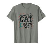 Fier d'être Fou de Chat : Art typographique félin Amoureux T-Shirt, Homme, Vert Kaki chiné, M