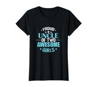 Fier Oncle de Deux Filles géniales Pride T-Shirt Graphique avec Valeur, Femme, Noir, M