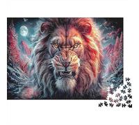 Fierce Lion in Crimson Forest Under Full Moon Puzzle Défi 1000 Pièces pour Adultes, Jeux Éducatifs, Wildlife Puzzle Cadeau Pratique Et Décoration De Maison 38x26cm/1000pcs