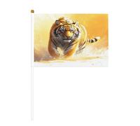 Fierce Northeast Tiger Lot de 6 mini drapeaux durables de 14 x 21 cm sur bâtons pour extérieur, cour et jardin