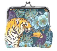 Fierce Tiger Porte-monnaie en cuir noir pour homme et femme avec boucle de verrouillage, Fierce Tiger Noir, OneSize