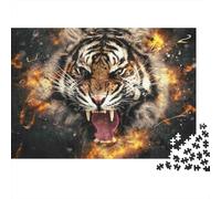 Fierce Tiger Roar Colourful Fiery Tiger Portrait 1000 Pieces Jigsaw for Adults The Impossible Challenge Brain Development 52x38cm/1000pcs