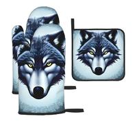 Fierce Wolf Lot de 3 gants de cuisine et maniques résistants à la chaleur et isolants pour la cuisine.