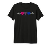 Fierté Bi Battement de Cœur Trois Cœurs LGBTQ Amour T-Shirt Haut de Gamme