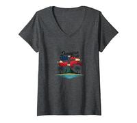 Fierté Dominicaine : Célébration Patriotique de l'île paradisiaque T-Shirt avec Col en V, Femme, Chiné Foncé, M