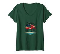 Fierté Dominicaine : Célébration Patriotique de l'île paradisiaque T-Shirt avec Col en V, Femme, Vert Forêt, M