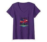 Fierté Dominicaine : Célébration Patriotique de l'île paradisiaque T-Shirt avec Col en V, Femme, Violet, L