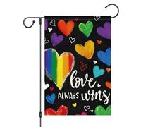 Fierté, Lgbtq L'Amour Triomphe Toujours Signe Rainbow Mois Du Cœur D'Amour Bannière Cour 30X45Cm Bannière Décoratif Double Face Drapeaux De Jardin Pour Plage Dortoirs Chambres