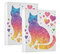 Fierté Month A Colorful Cat - Classeur rond de 1-1/2 pouces avec couverture de poche, lot de 1/2 classeur de bureau à couverture rigide
