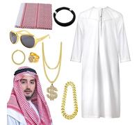 Fierudeng Costume arabe masculin - Accessoire de déguisement - Tenue arabe proche - Pour costume et robe fantaisie - Moyen pour Halloween, Noël, carnaval et fête