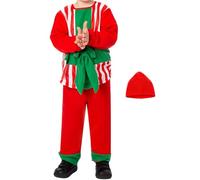 Fierudeng Déguisement de Noël amusant pour enfants - Kit de costume festif rouge et vert pour garçons - Pour et filles lors de spectacles et photos de famille de Noël