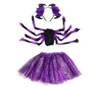 Fierudeng Kit Costume Araignée Pour Halloween,Ailes Et Jupe Cosplay Enfant Araignée | Tenue Effrayante Accessoire Bandeau Enfant Adolescent 2-15 Ans