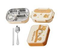 Fierudeng Lunch Box Set Pour | Boîte Repas Compartiments Panda Capybara,Récipients de Rangement Alimentaire en Acier Inoxydable avec Ustensiles pour Snack Bureau Femmes Hommes École Travail Voyage