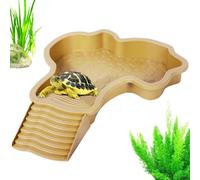 Fierudeng Piscine Tortue Terrestre Mangeoire, Bassin pour Tortue avec Rampe, Bassin De Trempage pour Reptiles, Décoration D'aquarium Paysager pour Geckos, Tortues, Agames Barbus