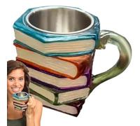 Fierudeng Tasse de livre peinte, tasse avec lecture de livres en 3D, tasses à café en forme de livre, récipients en résine pour thé et lait pour les amateurs de littérature