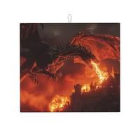 Fiery Dragons Castle Attack Tapis de séchage en microfibre super absorbant pour comptoir de cuisine, lavable en machine, 40,6 x 45,7 cm