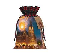 Fiery Red Street Pochette en jute avec cordon de serrage en tissu écossais et étiquette en papier kraft, sac léger et durable